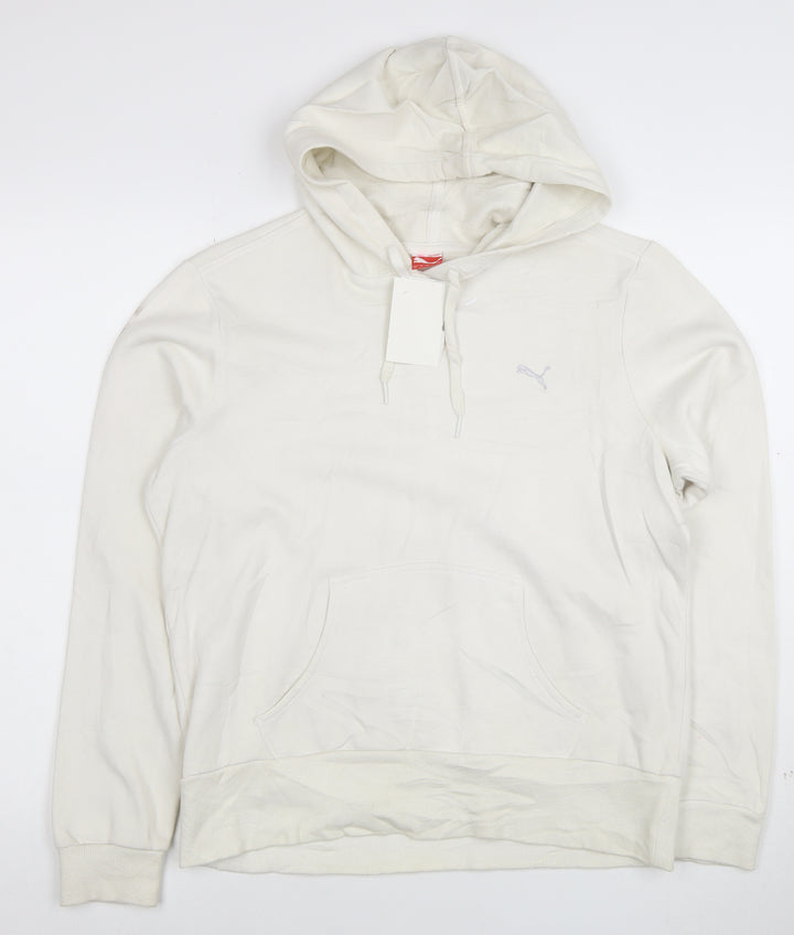 Puma Womens White Pullover Hoodie Size 16 Cotton Blend Casual