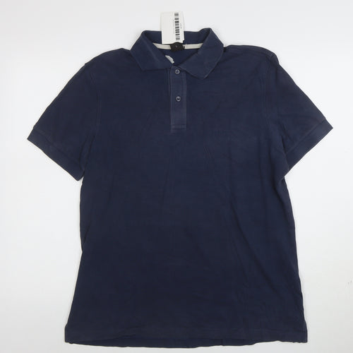 Hugo Boss Mens Navy Blue Regular Fit Pima Cotton Polo Shirt Size L