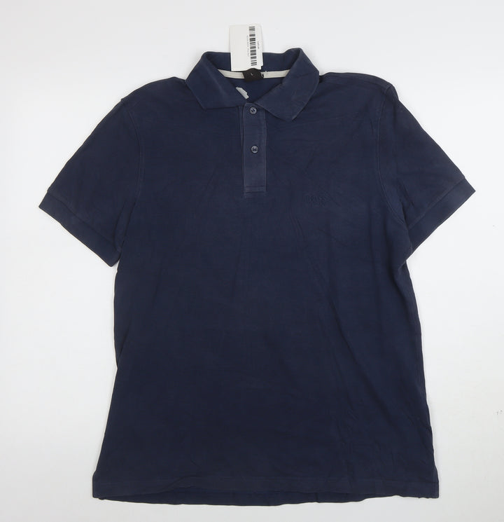 Hugo Boss Mens Navy Blue Regular Fit Pima Cotton Polo Shirt Size L