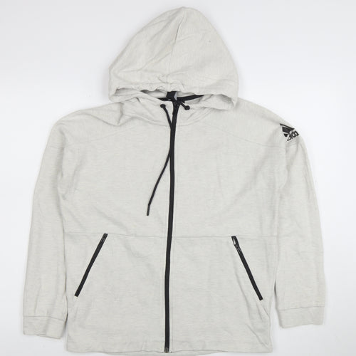 Adidas Women Grey Full Zip Hoodie Size 14 Cotton Blend Hooded Sweatshirt