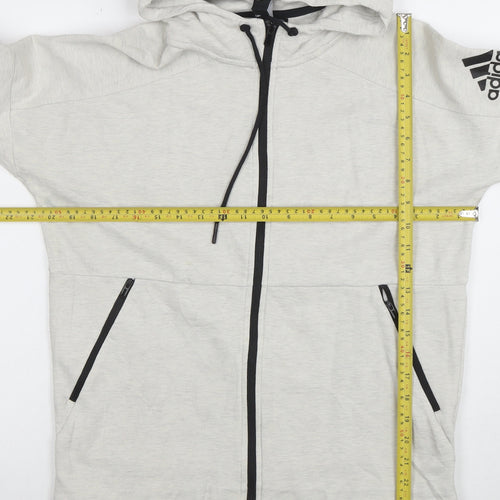 Adidas Women Grey Full Zip Hoodie Size 14 Cotton Blend Hooded Sweatshirt
