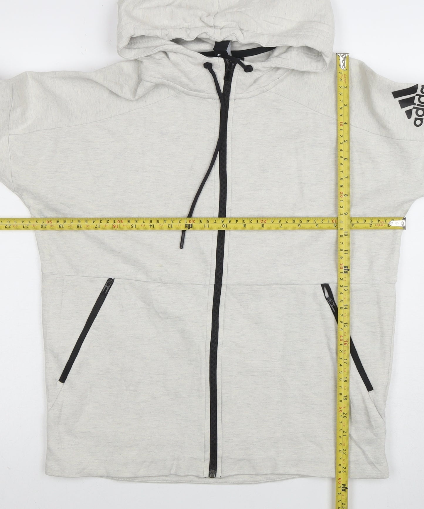 Adidas Women Grey Full Zip Hoodie Size 14 Cotton Blend Hooded Sweatshirt