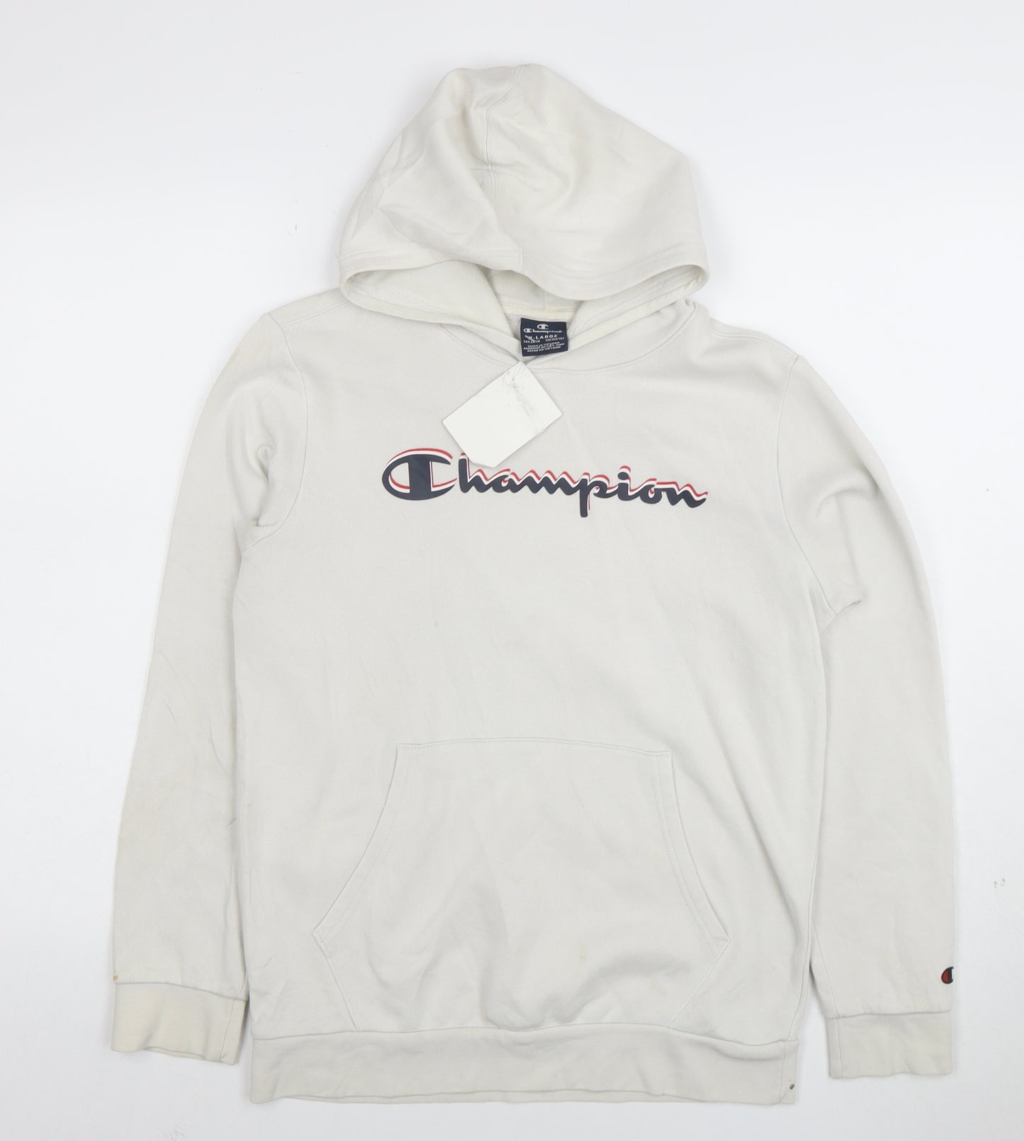 Champion Teens Beige Pullover Hoodie XL Graphic Print Cotton Blend
