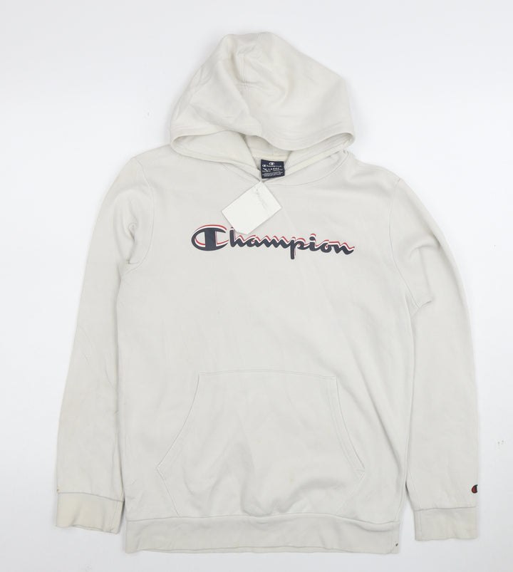 Champion Teens Beige Pullover Hoodie XL Graphic Print Cotton Blend