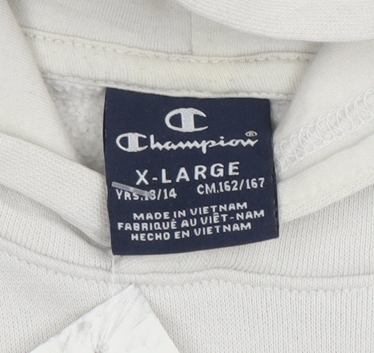 Champion Teens Beige Pullover Hoodie XL Graphic Print Cotton Blend