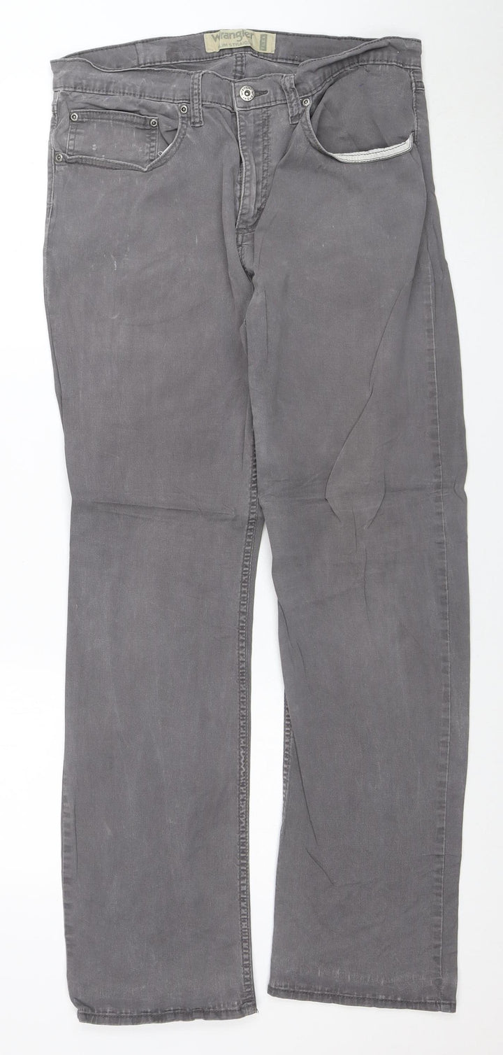 Wrangler Mens Grey Slim Straight Jeans 33W 32L Stretch Denim