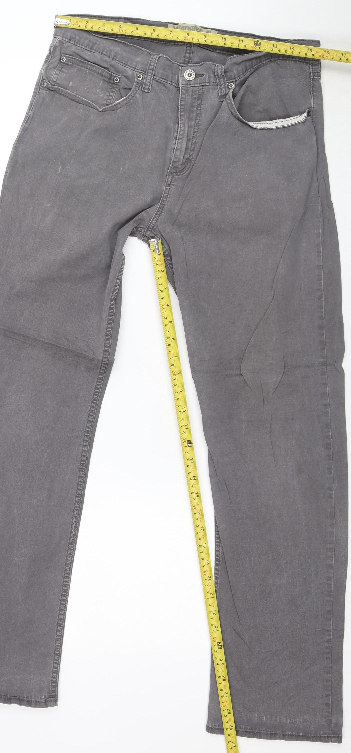 Wrangler Mens Grey Slim Straight Jeans 33W 32L Stretch Denim