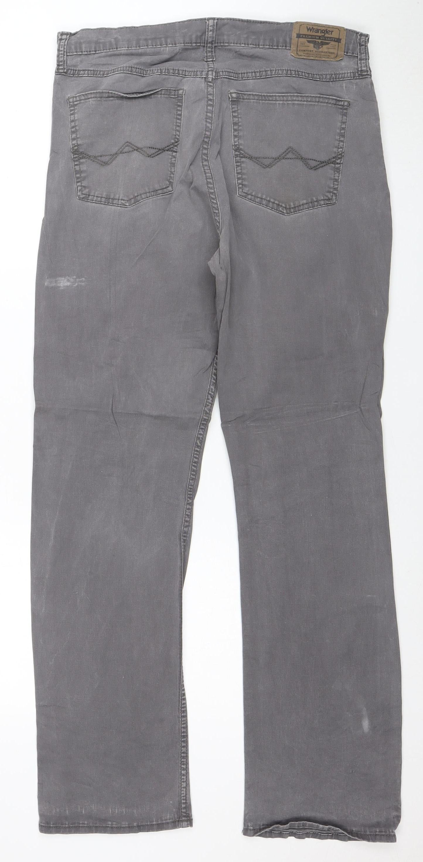 Wrangler Mens Grey Slim Straight Jeans 33W 32L Stretch Denim