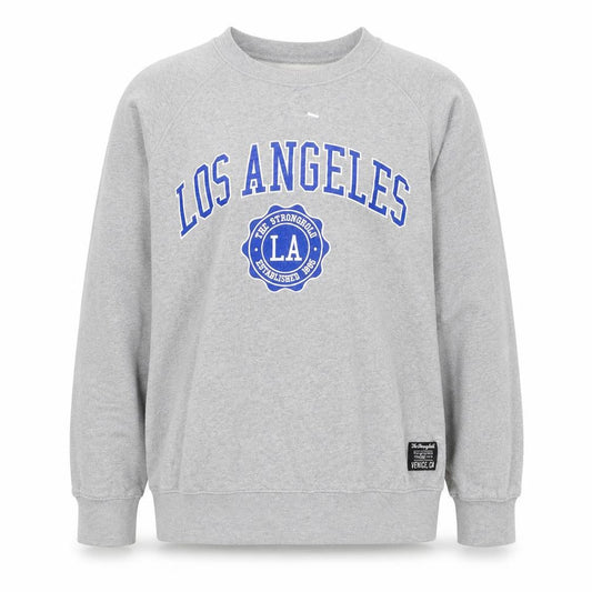 Front view of The Stronghold Men's Grey Los Angeles Crew Neck Sweatshirt, size L