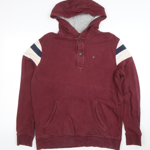 Tommy Hilfiger Men's Burgundy Henley Hoodie Size L Cotton Blend