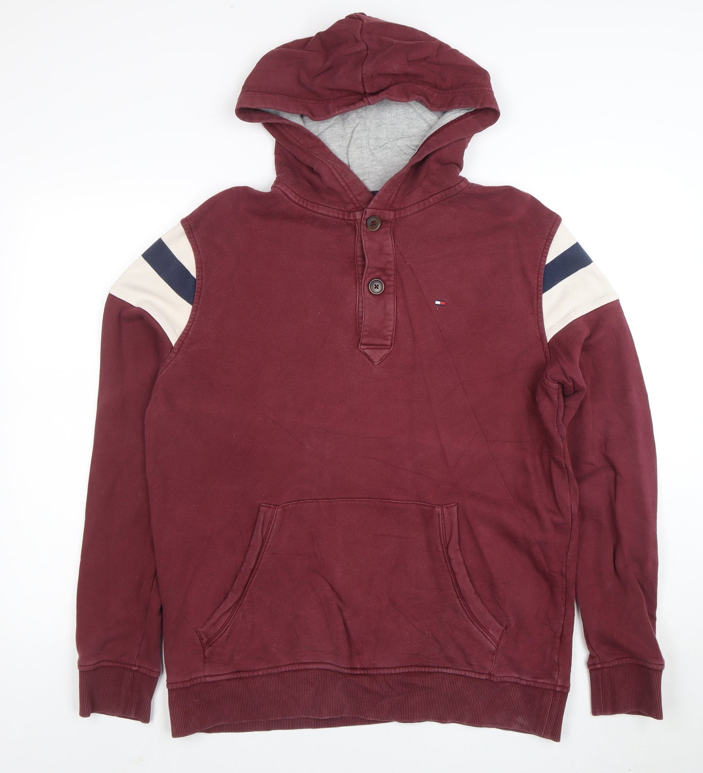 Tommy Hilfiger Men's Burgundy Henley Hoodie Size L Cotton Blend