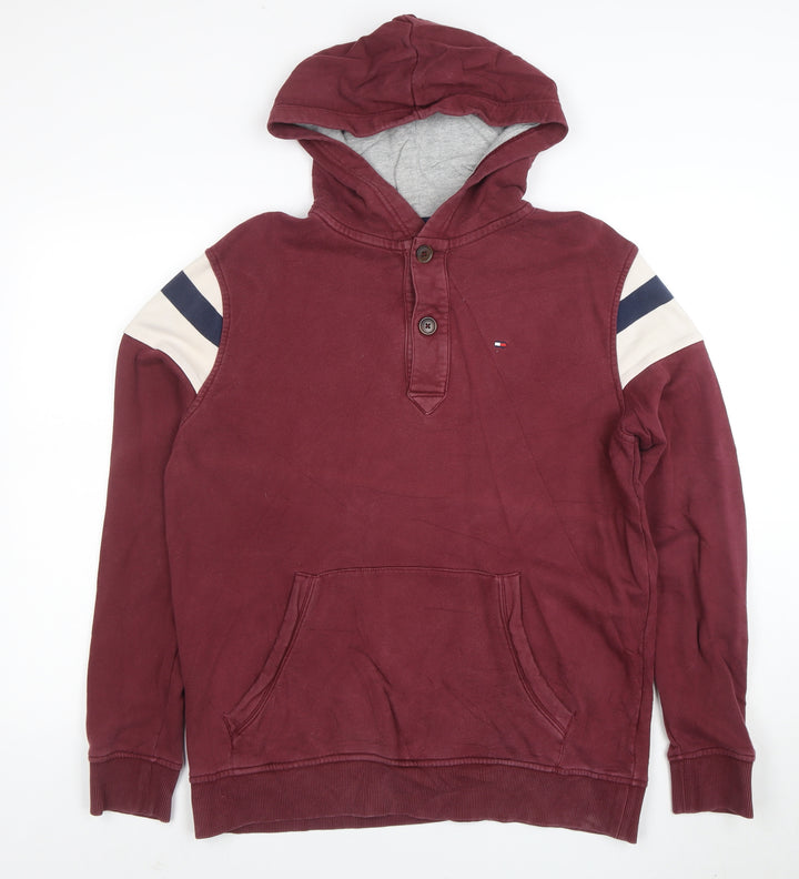 Tommy Hilfiger Men's Burgundy Henley Hoodie Size L Cotton Blend