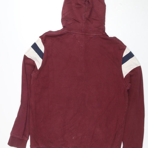 Tommy Hilfiger Men's Burgundy Henley Hoodie Size L Cotton Blend