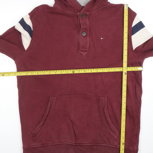 Tommy Hilfiger Men's Burgundy Henley Hoodie Size L Cotton Blend