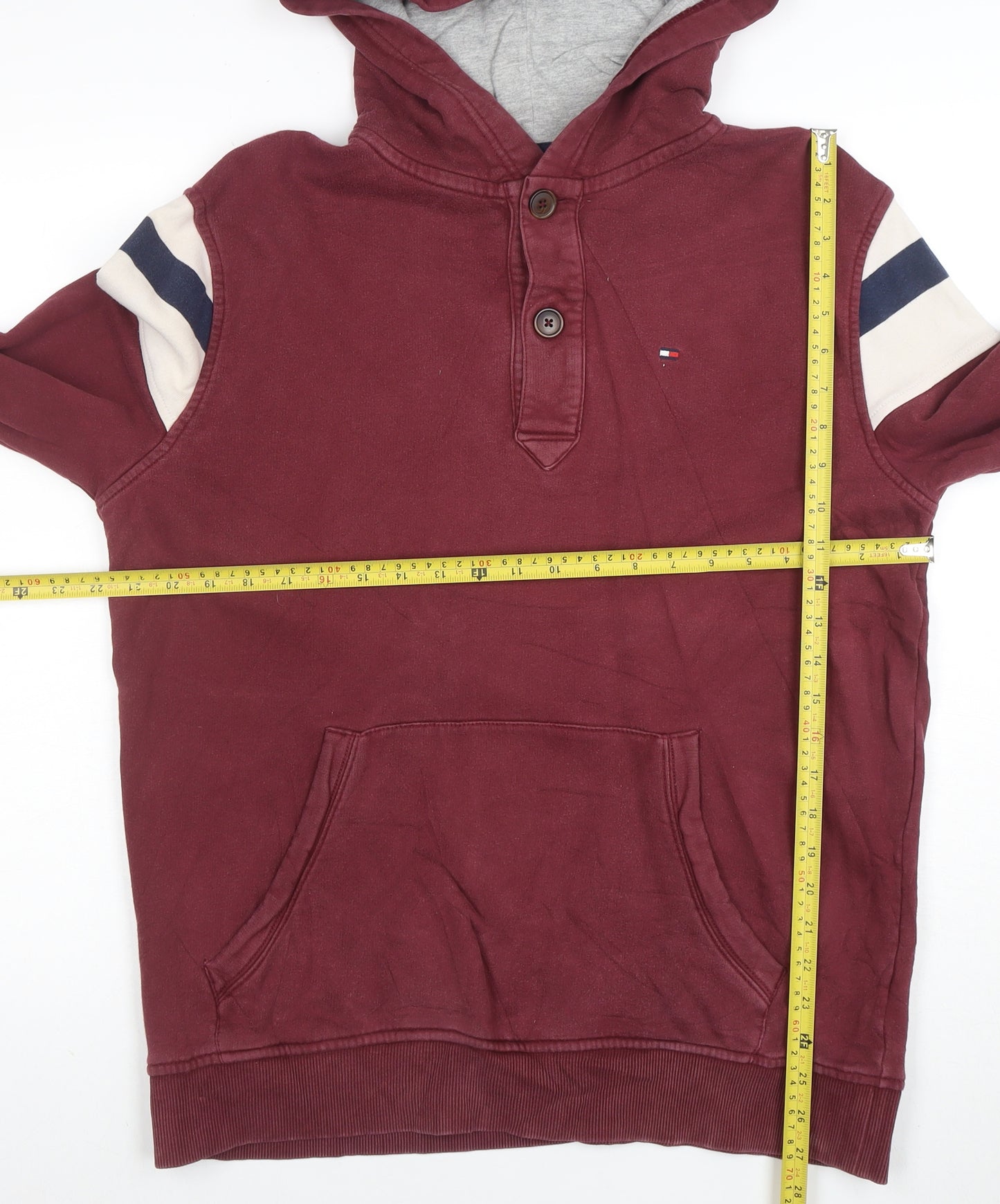 Tommy Hilfiger Men's Burgundy Henley Hoodie Size L Cotton Blend