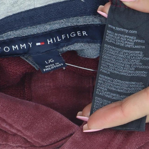 Tommy Hilfiger Men's Burgundy Henley Hoodie Size L Cotton Blend