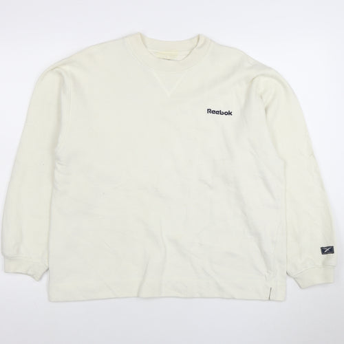 Reebok Men White Crew Neck Pullover Sweatshirt L Regular Fit