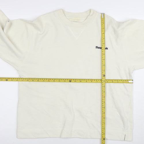 Reebok Men White Crew Neck Pullover Sweatshirt L Regular Fit