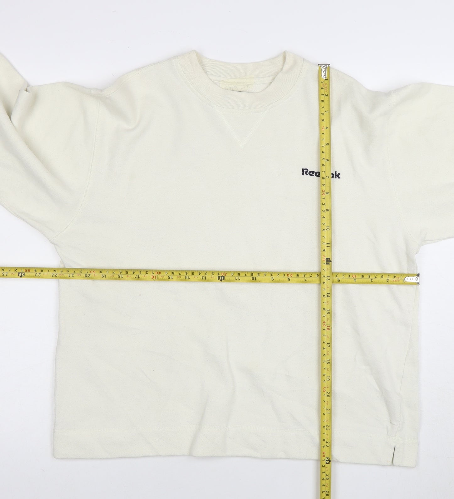 Reebok Men White Crew Neck Pullover Sweatshirt L Regular Fit