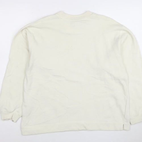 Reebok Men White Crew Neck Pullover Sweatshirt L Regular Fit