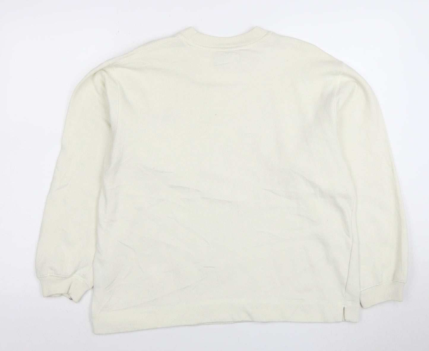 Reebok Men White Crew Neck Pullover Sweatshirt L Regular Fit
