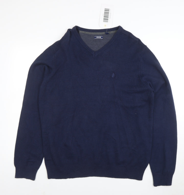 IZOD Men's Blue V-Neck Cotton Blend Pullover Jumper XL