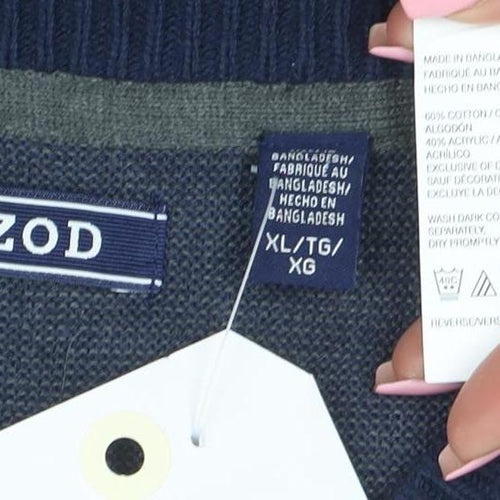 IZOD Men's Blue V-Neck Cotton Blend Pullover Jumper XL