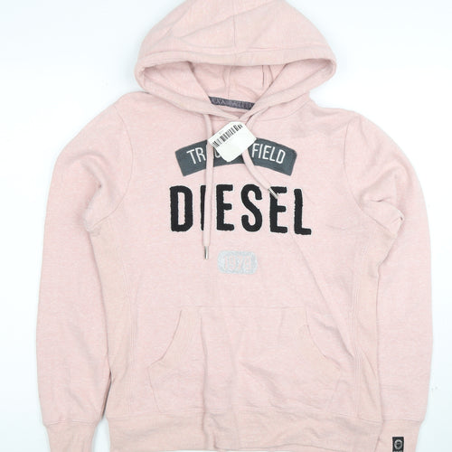 Diesel Womens Pink Pullover Hoodie Medium Cotton Blend Logo Casual