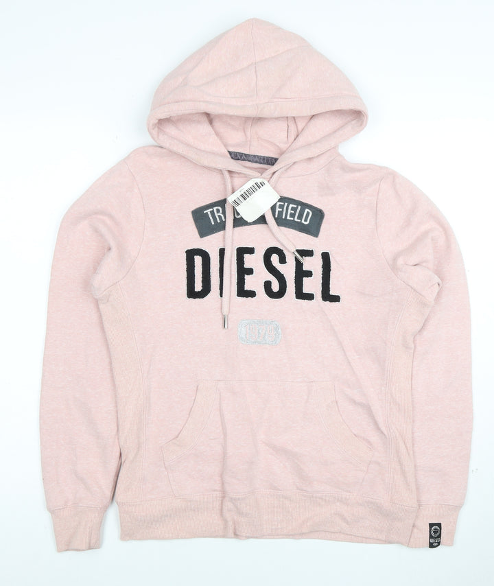Diesel Womens Pink Pullover Hoodie Medium Cotton Blend Logo Casual
