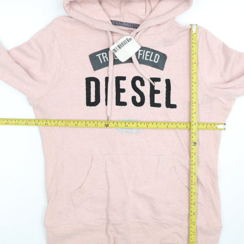Diesel Womens Pink Pullover Hoodie Medium Cotton Blend Logo Casual