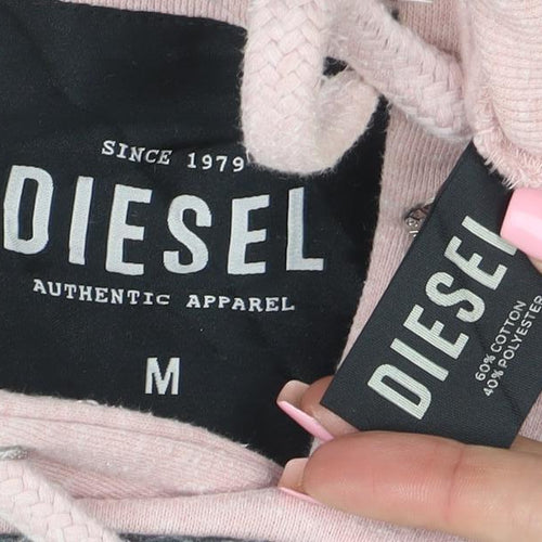 Diesel Womens Pink Pullover Hoodie Medium Cotton Blend Logo Casual