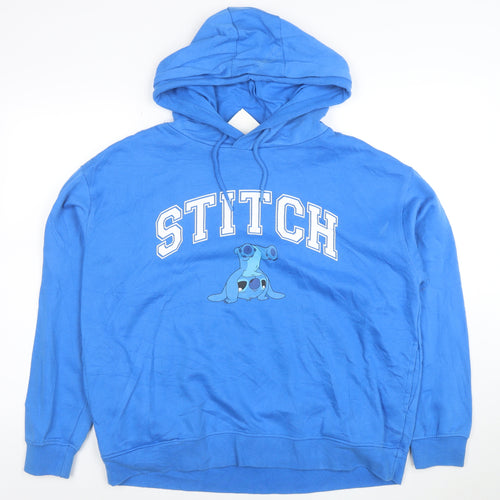 Disney Women Blue Stitch Pullover Hoodie Size L Cotton Blend