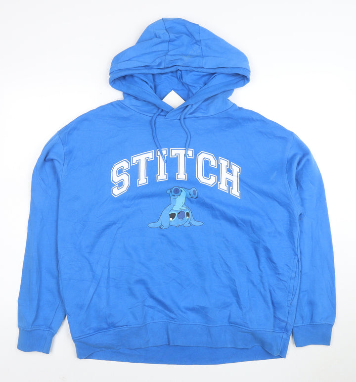 Disney Women Blue Stitch Pullover Hoodie Size L Cotton Blend