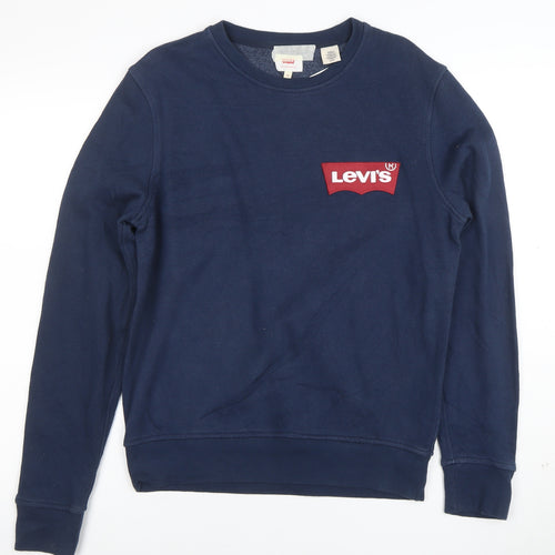 Levi's Men Blue Small Crew Neck Logo Pullover Sweatshirt