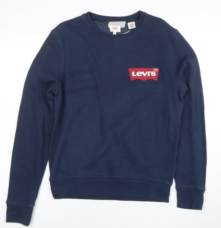 Levi's Men Blue Small Crew Neck Logo Pullover Sweatshirt