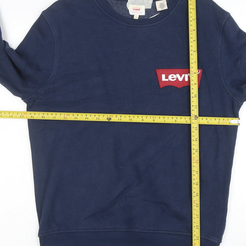 Levi's Men Blue Small Crew Neck Logo Pullover Sweatshirt