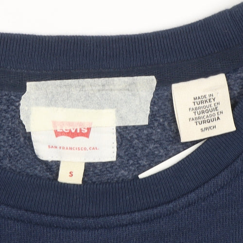 Levi's Men Blue Small Crew Neck Logo Pullover Sweatshirt