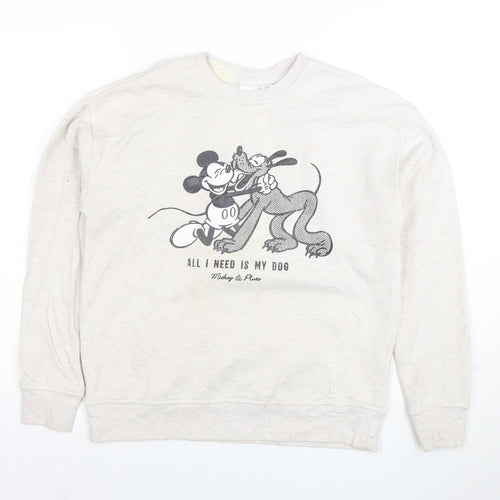 Disney Womens Beige Sweatshirt 2XS Mickey & Pluto Graphic Pullover
