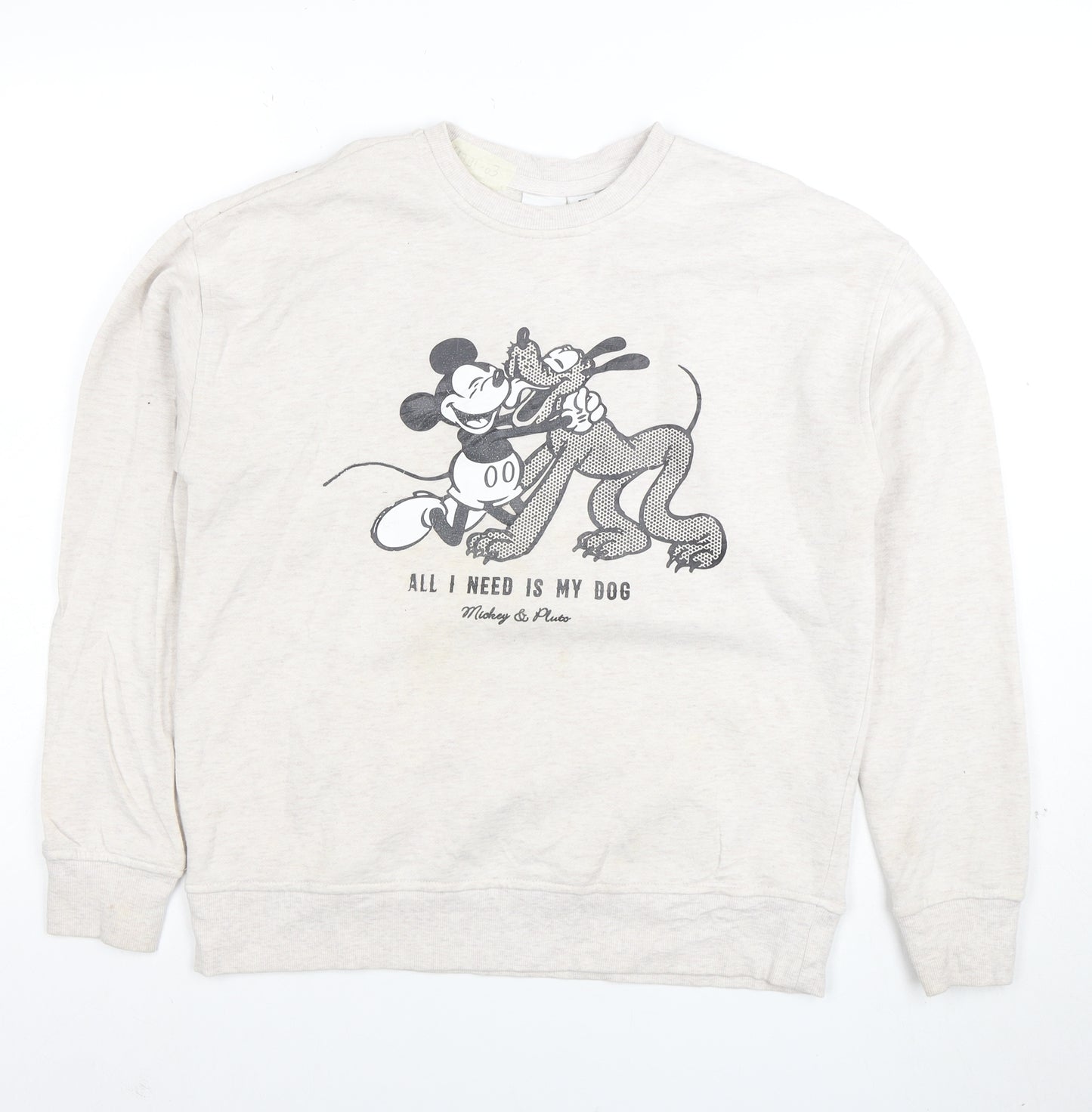 Disney Womens Beige Sweatshirt 2XS Mickey & Pluto Graphic Pullover