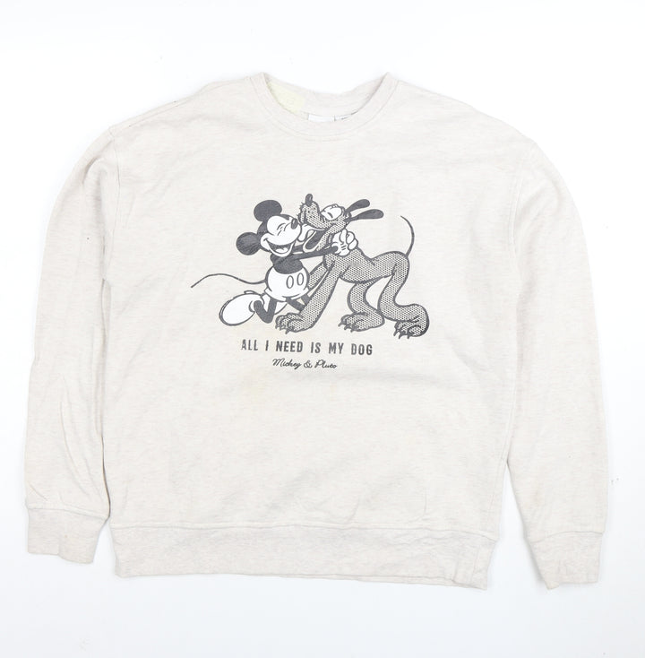 Disney Womens Beige Sweatshirt 2XS Mickey & Pluto Graphic Pullover
