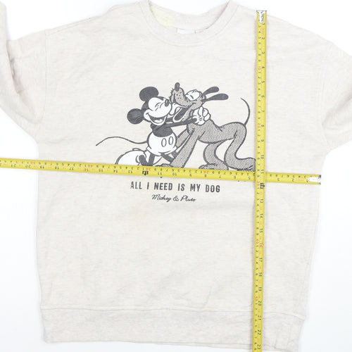 Disney Womens Beige Sweatshirt 2XS Mickey & Pluto Graphic Pullover