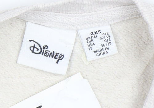 Disney Womens Beige Sweatshirt 2XS Mickey & Pluto Graphic Pullover