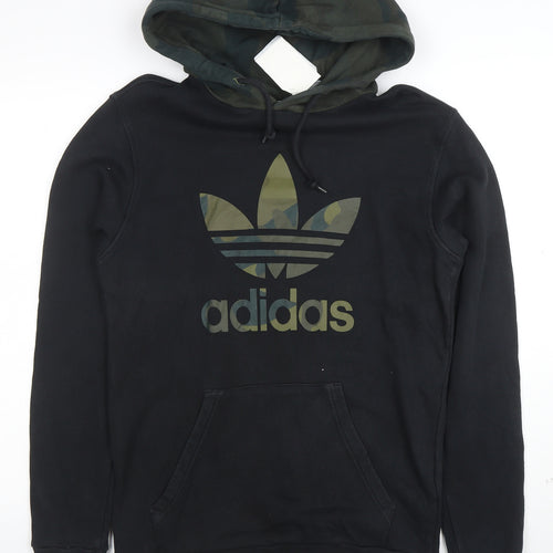adidas Men's Black Pullover Hoodie S Camo Hood Graphic Logo Sweatshirt