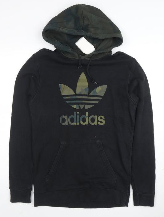 adidas Men's Black Pullover Hoodie S Camo Hood Graphic Logo Sweatshirt