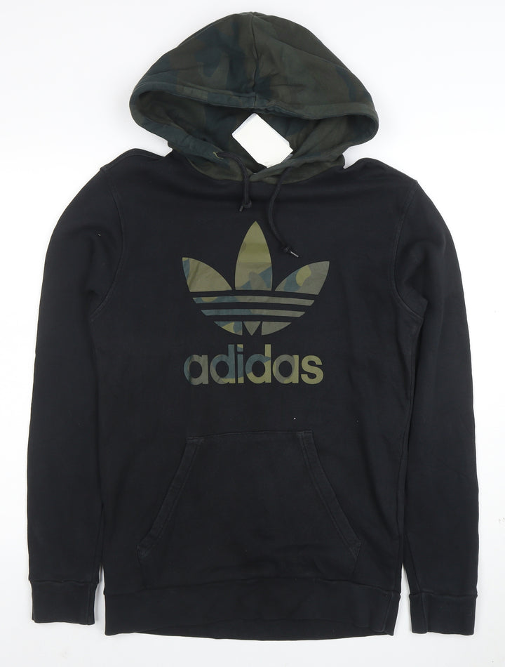 adidas Men's Black Pullover Hoodie S Camo Hood Graphic Logo Sweatshirt