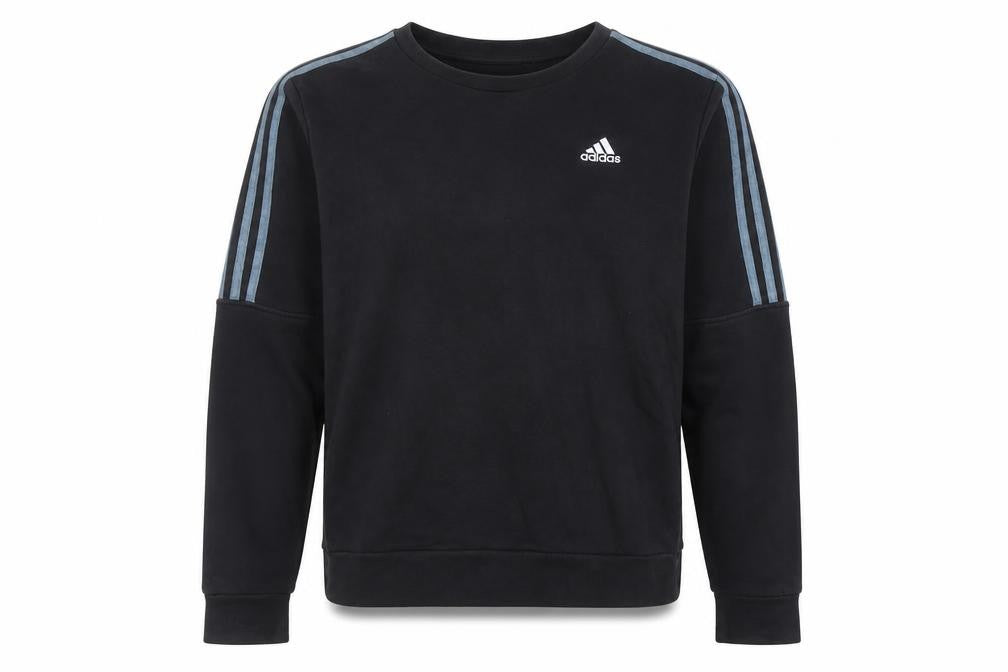 Front view of adidas men’s black crew neck sweatshirt l pullover athletic