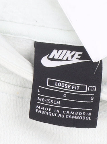 Nike Girls White Pullover Hoodie Loose Fit Size 146 Logo Sportswear