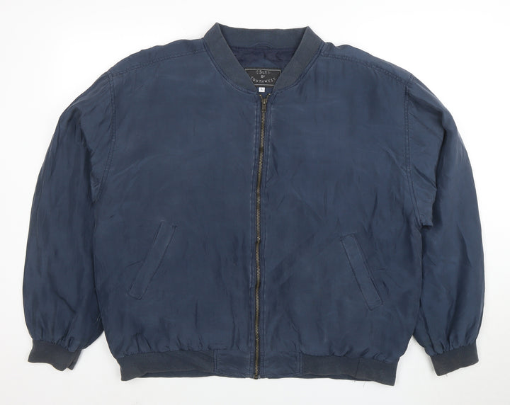 Silk by Southwest Men's Blue Silk Bomber Jacket L Casual Zip-Up