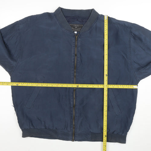 Silk by Southwest Men's Blue Silk Bomber Jacket L Casual Zip-Up