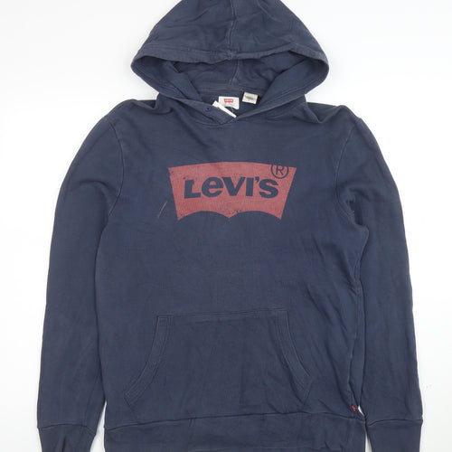 Levi's Men's Blue Pullover Hoodie M Logo Graphic Cotton Sweatshirt